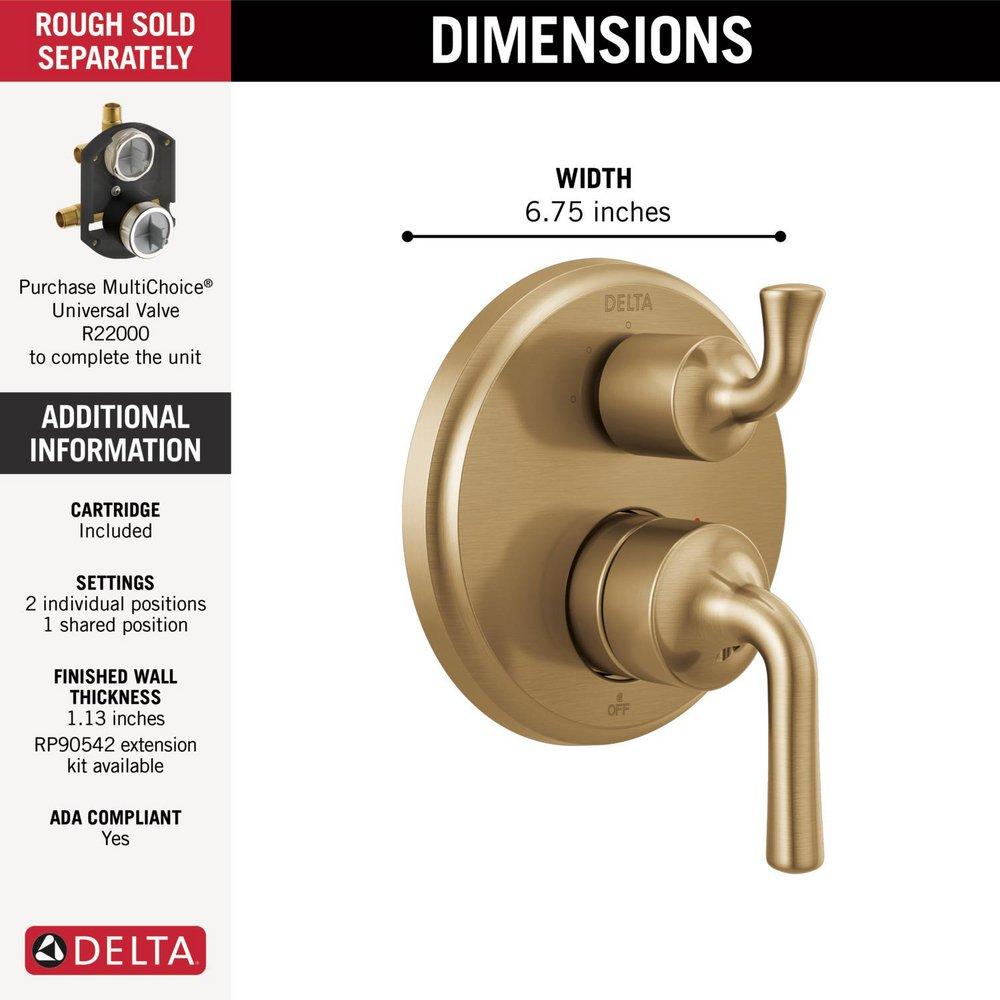DELTA KAYRA TWO-HANDLE MONITOR 14 SERIES VALVE TRIM WITH 3-SETTING INTEGRATED DIVERTER 