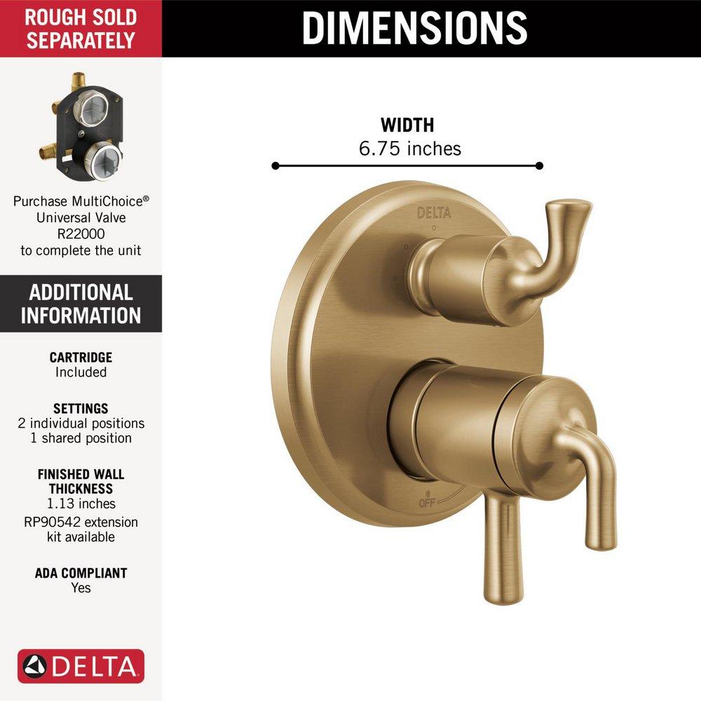 DELTA KAYRA TWO-HANDLE MONITOR 17 SERIES VALVE TRIM WITH 3 OR 6-SETTING DIVERTER 