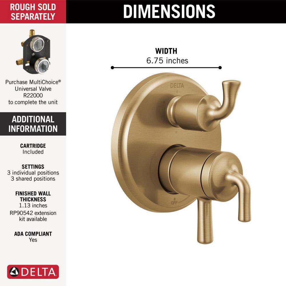 DELTA KAYRA TWO-HANDLE MOvaNITOR 17 SERIES VALVE TRIM WITH 3 OR 6-SETTING DIVERTER 