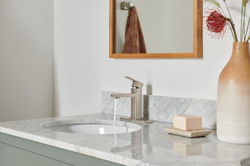 Single Handle Monoblock Bathroom Sink Faucet in Brushed Nickel 