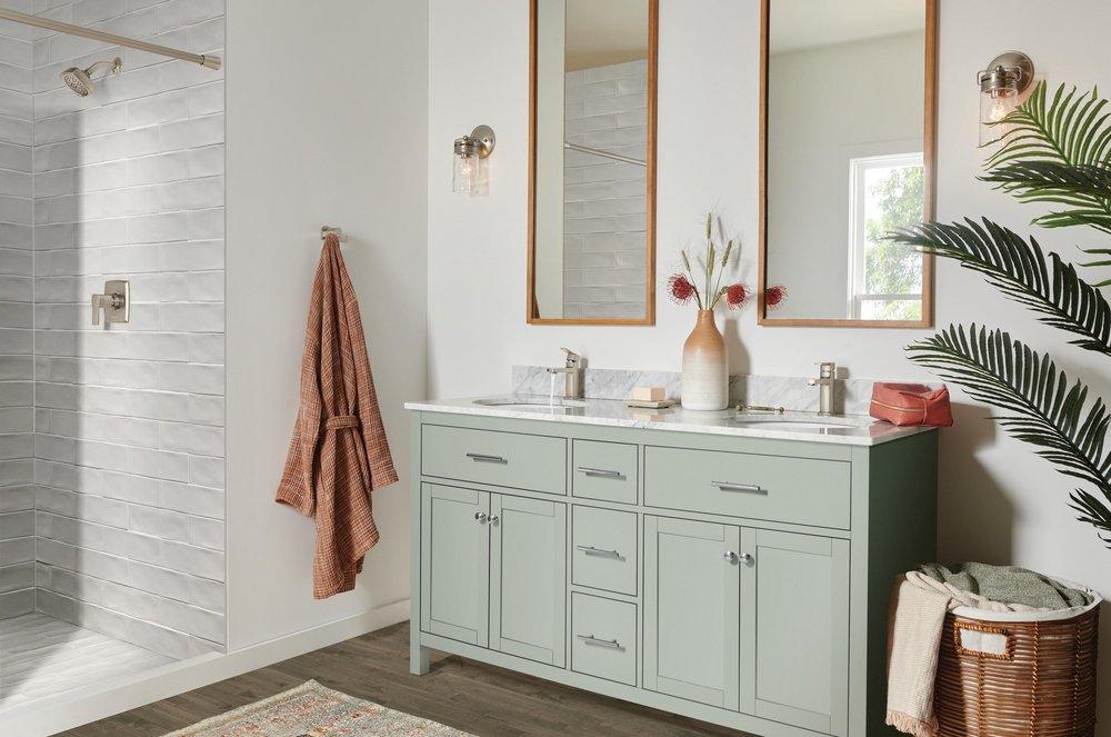 Single Handle Monoblock Bathroom Sink Faucet in Brushed Nickel 