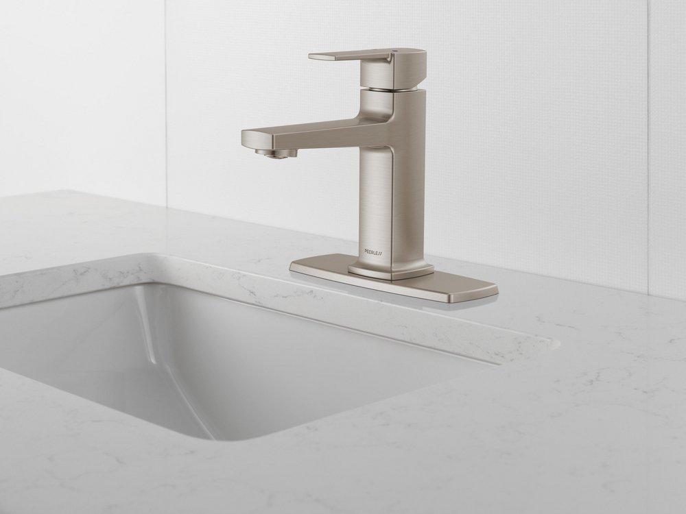 Single Handle Monoblock Bathroom Sink Faucet in Brushed Nickel 