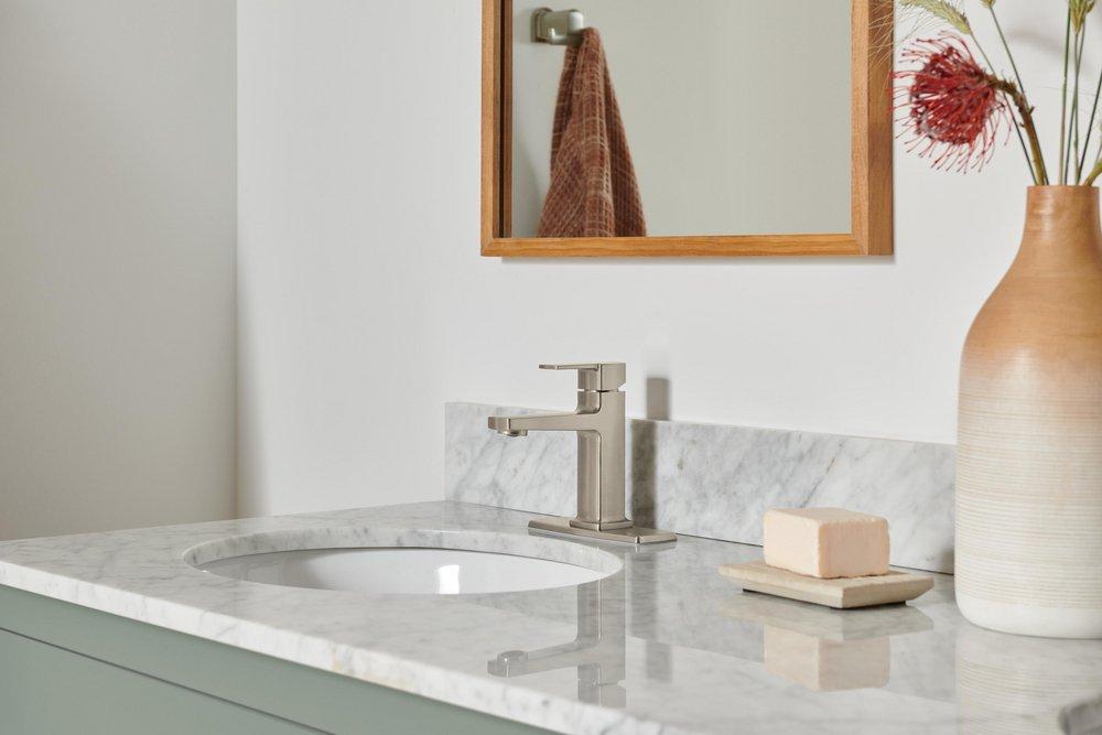 Single Handle Monoblock Bathroom Sink Faucet in Brushed Nickel 