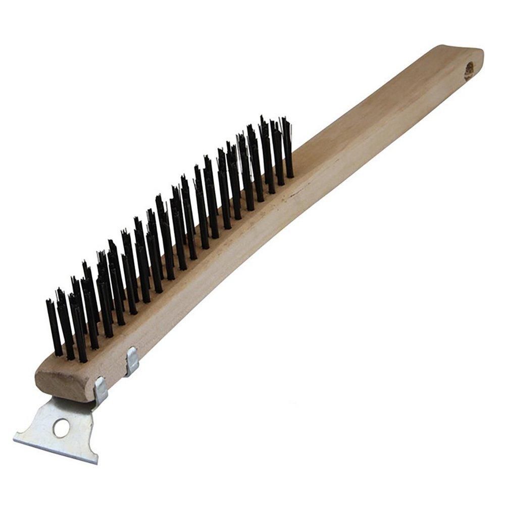 3 x 19 Wood Handle Steel Wire Brush With Scraper 