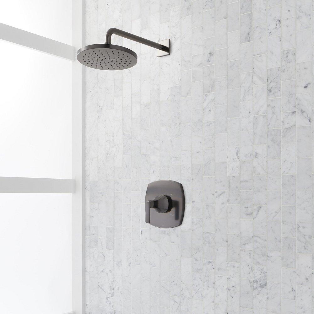 Pressure Balanced Shower Only Trim Package in Gunmetal with Rain Shower Head - Valve Included 