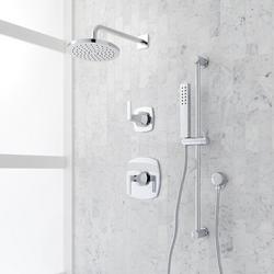 Pressure Balanced Shower System in Chrome with Rain Shower Head, Slide Bar, Hand Shower, Hose, Valve Trim and Diverter - Valve Included