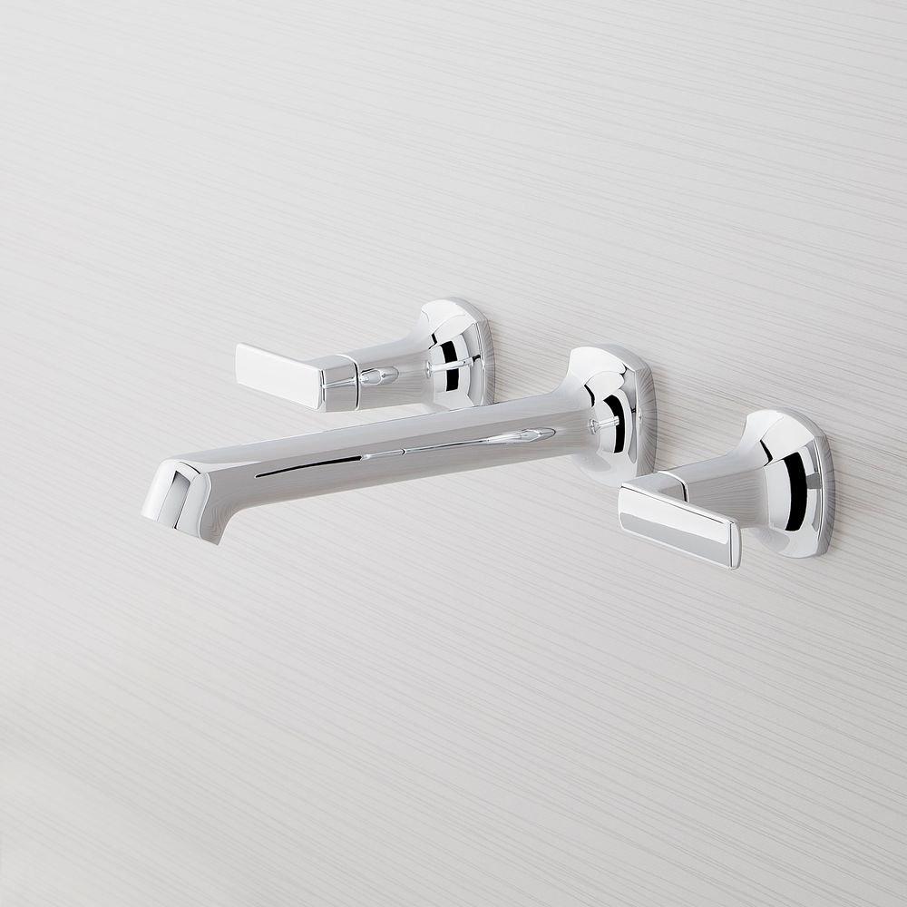 Signature Hardware Chrome Two Handle Wall Mount Widespread Bathroom Sink Faucet - Includes Valve 