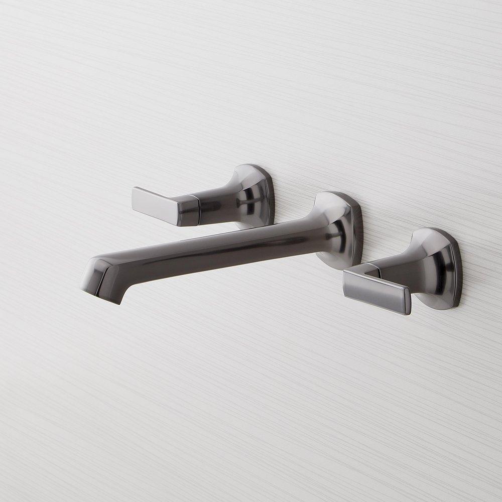 Two Handle Wall Mount Widespread Bathroom Sink Faucet in Gunmetal - Includes Valve 
