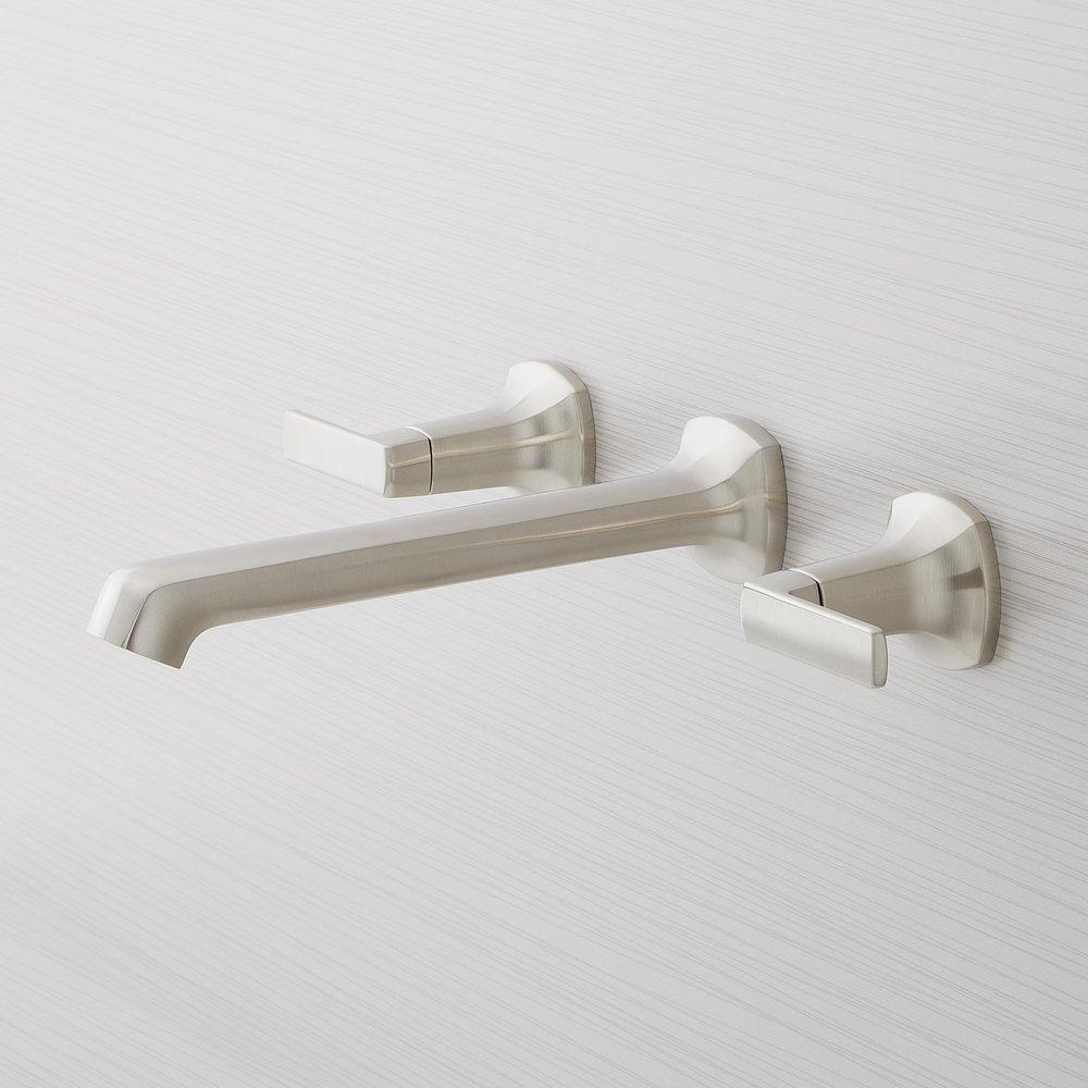 Signature Hardware Brushed Nickel Two Handle Wall Mount Tub Filler with Rough-in Valve 