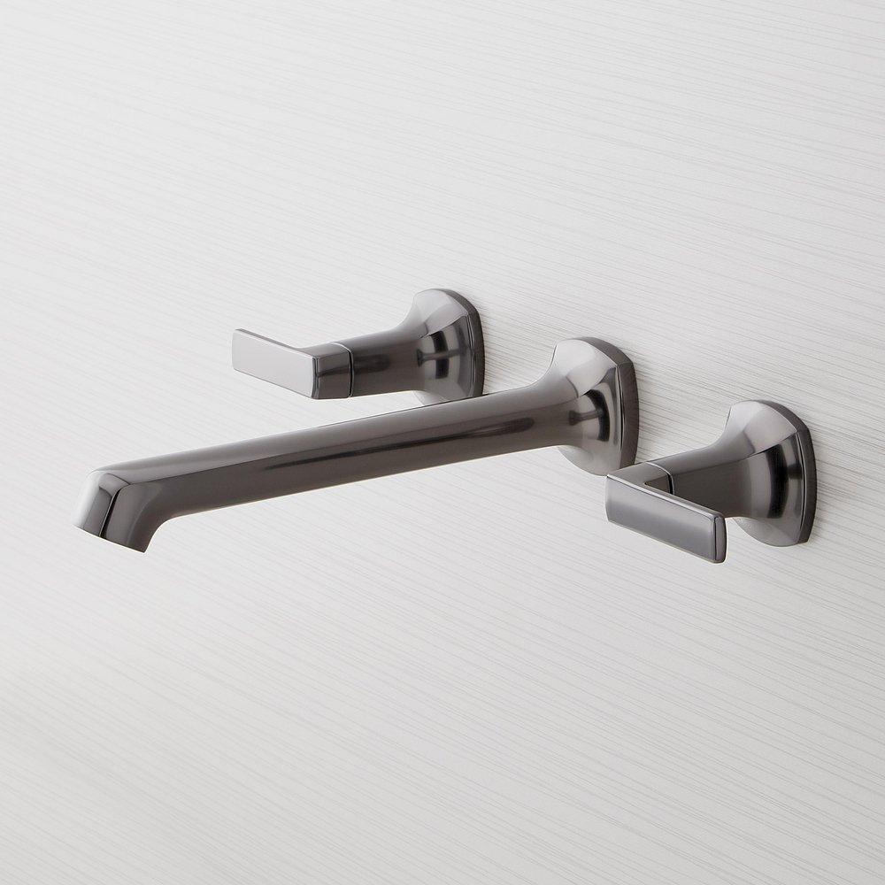 Signature Hardware Gunmetal Two Handle Wall Mount Tub Filler with Rough-in Valve 