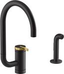 Single Handle Kitchen Faucet with Side Spray in Matte Black with Moderne Brass 