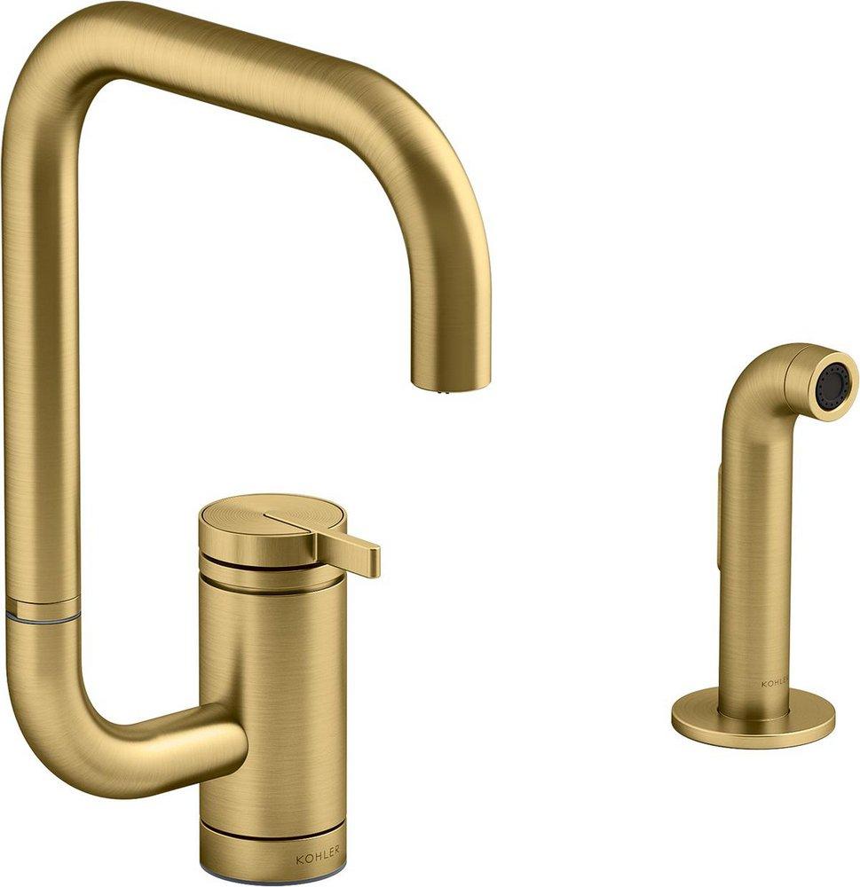 Single Handle Kitchen Faucet with Side Spray in Vibrant&reg; Brushed Moderne Brass 