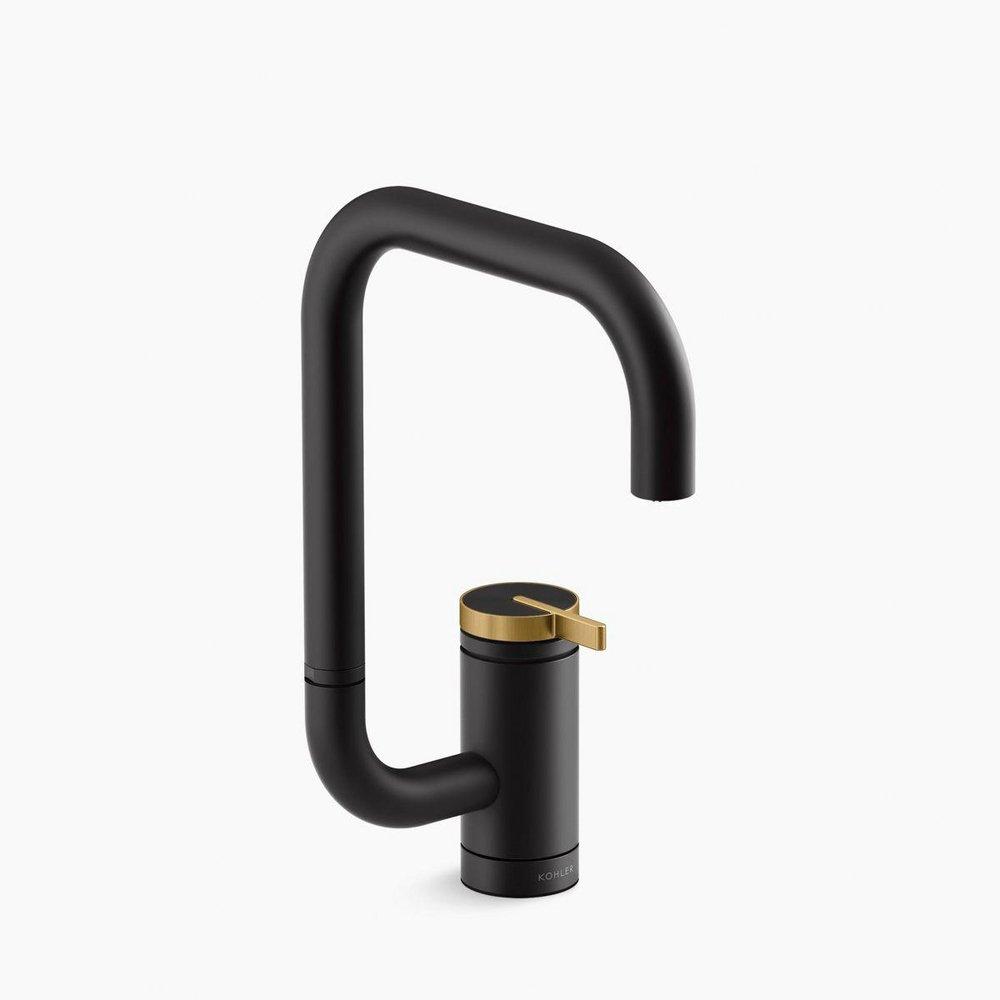 KOHLER Matte Black with Moderne Brass Single Handle Bar Faucet 