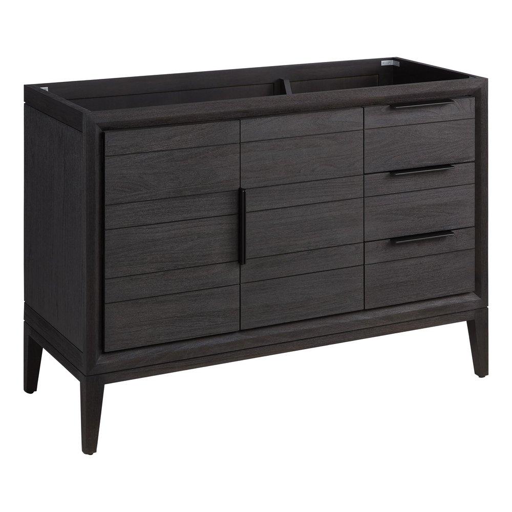 48 ALISO TEAK VANITY LEFT OFFSET RECT UNDERMOUNT SINK - CHARRED TIMBER BLACK - CARRARA - WIDESPREAD 