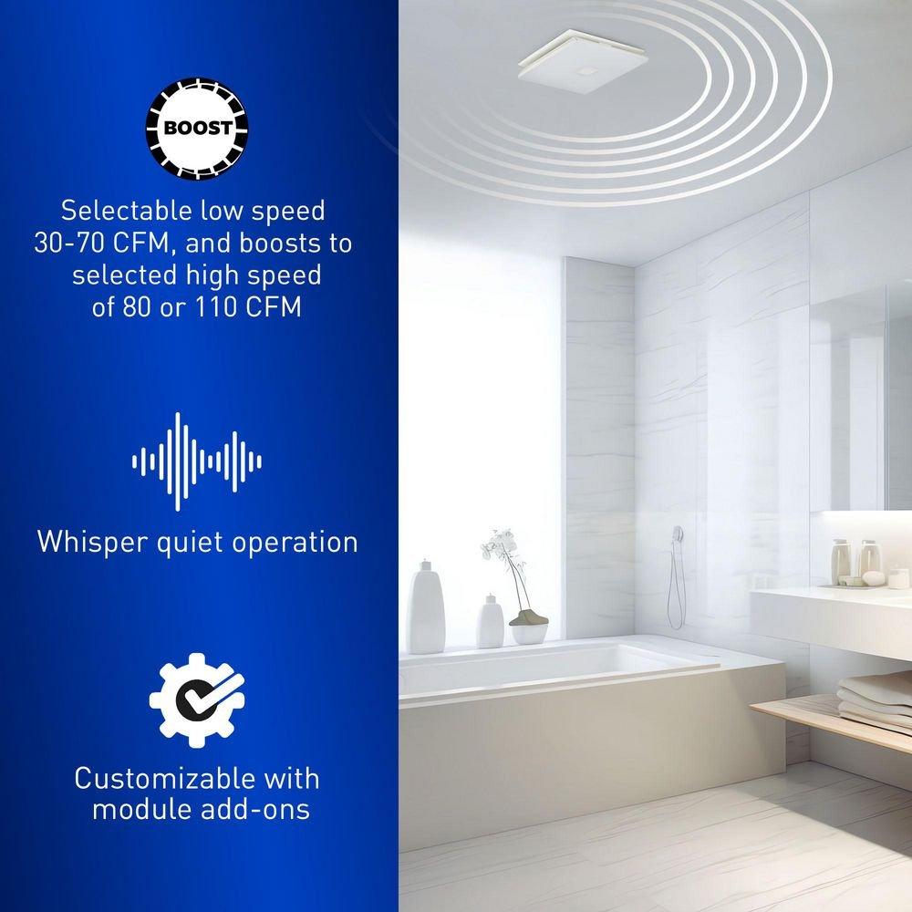Panasonic White 30-110 CFM Ceiling Mount Architectural Deisgn Bathroom Ventilation Fan with Multi-Speed Motor in White - 0.3-0.8 Sones - Energy Star Rated 