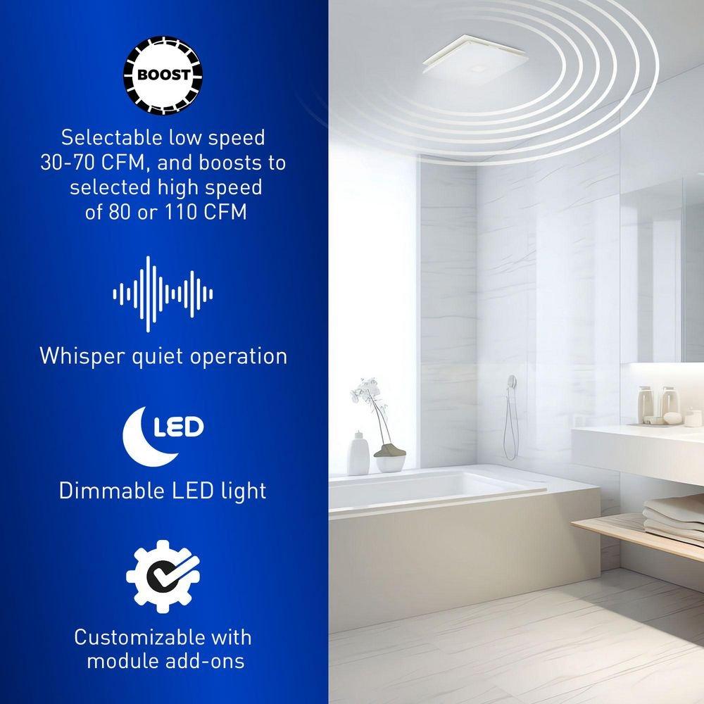 Panasonic White 30-110 CFM Ceiling Mount Architectural Deisgn Bathroom Ventilation Fan with Multi-Speed Motor in White - 0.3-0.8 Sones - Energy Star Rated 