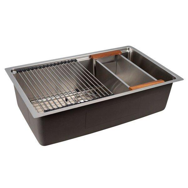 31 in. Undermount Stainless Steel Single Bowl Workstation Kitchen Sink 