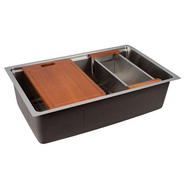 31 in. Undermount Stainless Steel Single Bowl Workstation Kitchen Sink 