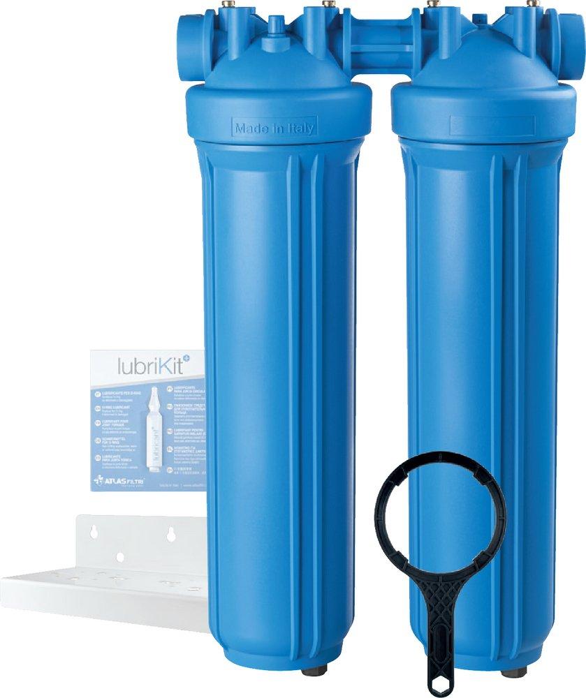 KIT - DP BIG DUO - DOUBLE 4.5X20 - BLUE SUMPS - 1 NPT - PLUGGED GAUGE & DRAIN PORTS - DOUBLE-FOLD WHITE BRACKET & WRENCH 