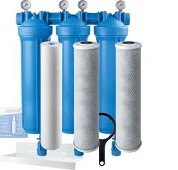 Trio 20 in. Whole House Taste, Odor and Scale Reduction Kit, 1 in. NPT, 4 Gauges and 3 Drain Kits