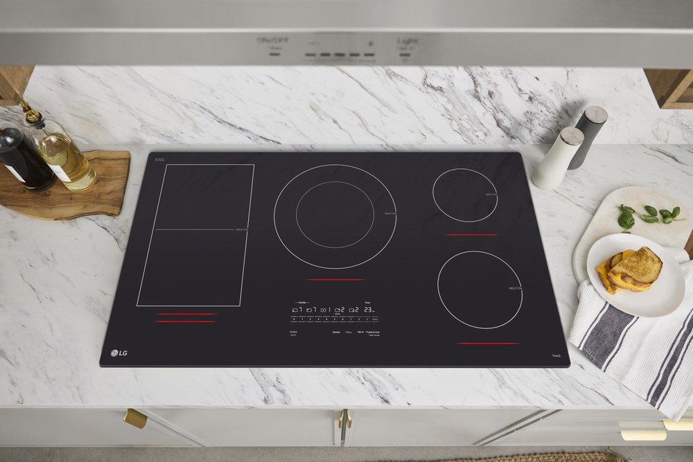 36 INDUCTION COOKTOP 5 ELEMENTS WHITE BACKLIT RED BAR BRIDGE THINQ 