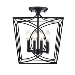 4-Light Semi-Flush Mount Ceiling Light in Matte Black