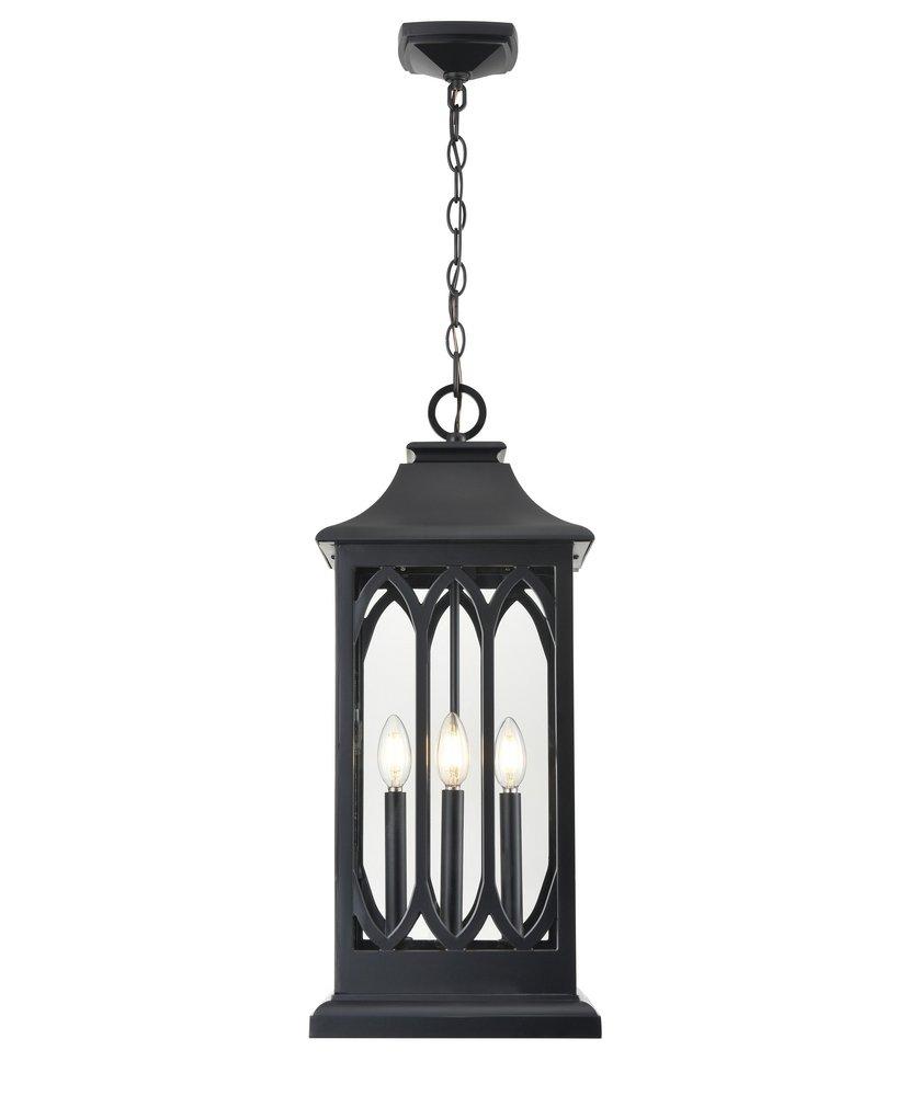 3-Light Outdoor Hanging Lantern in Powder Coated Black 
