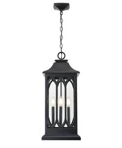 3-Light Outdoor Hanging Lantern in Powder Coated Black
