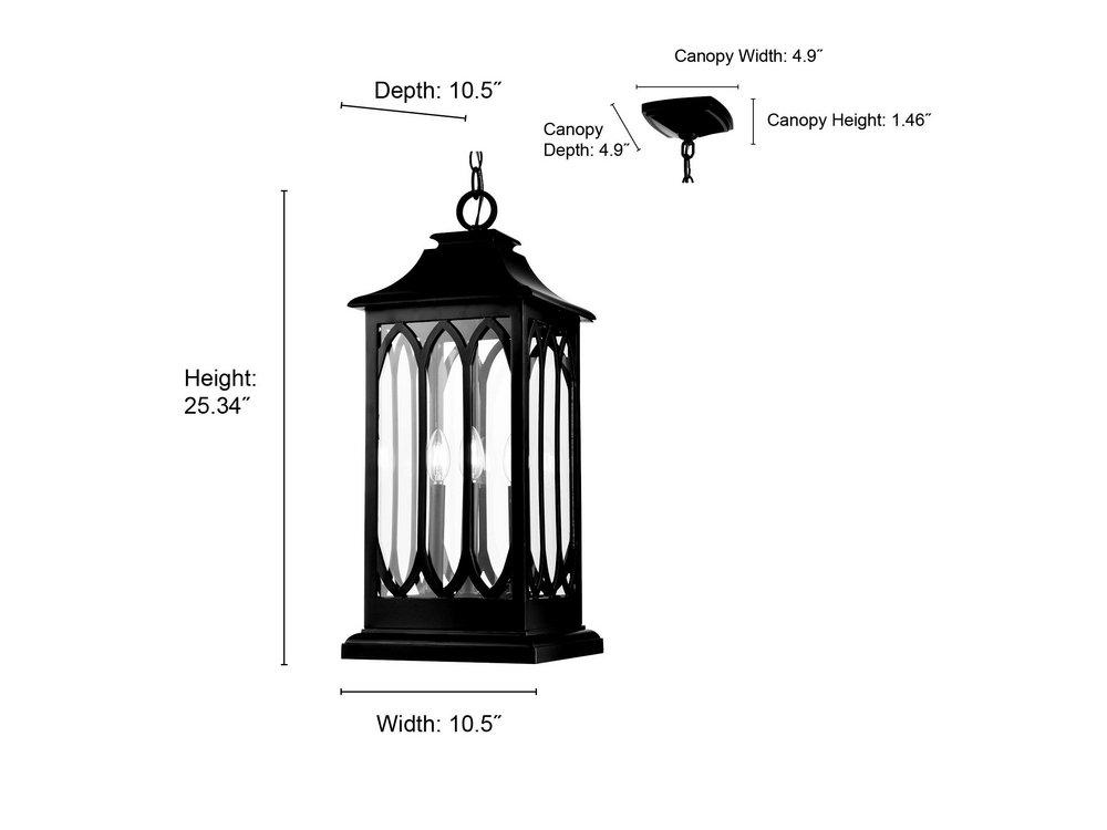 3-Light Outdoor Hanging Lantern in Powder Coated Black 