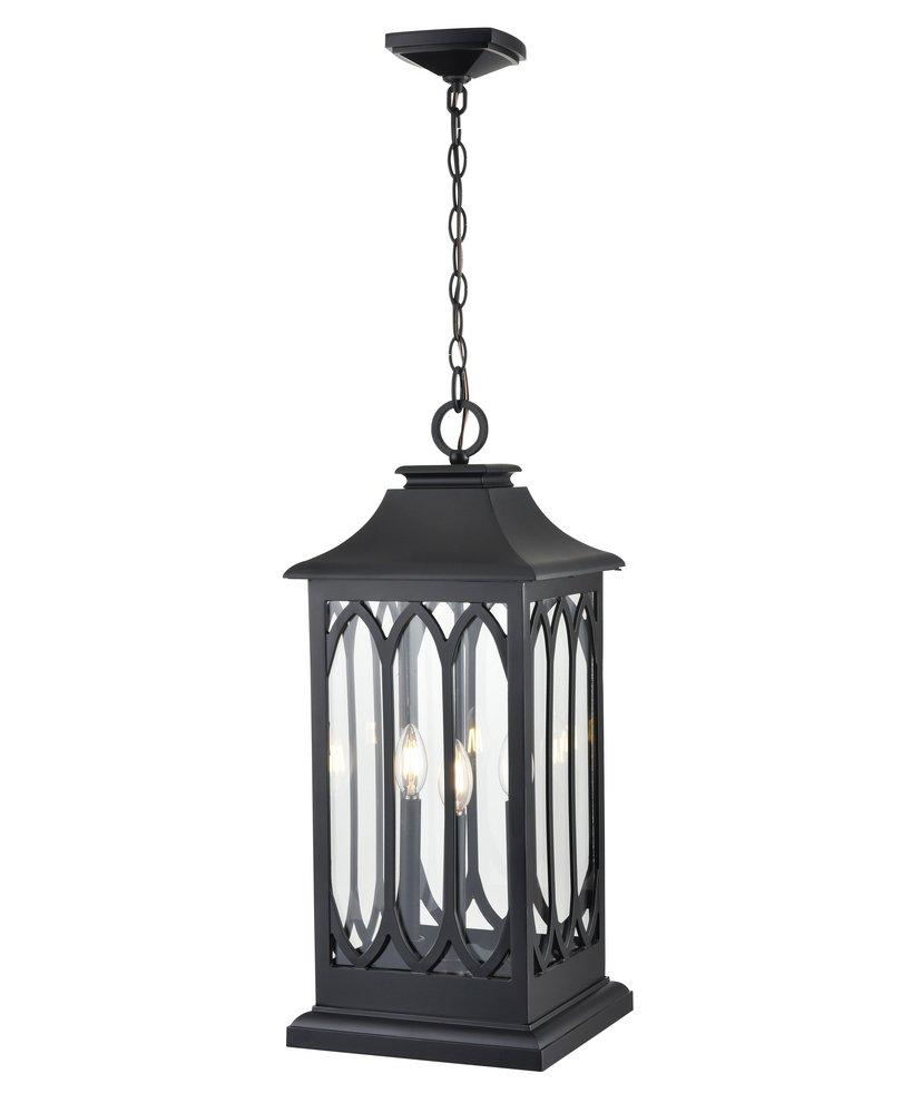 3-Light Outdoor Hanging Lantern in Powder Coated Black 