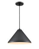 1-Light Cord Hung Wide Cone Shade in Satin Black 