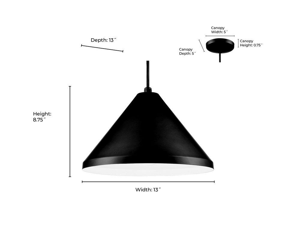 1-Light Cord Hung Wide Cone Shade in Satin Black 
