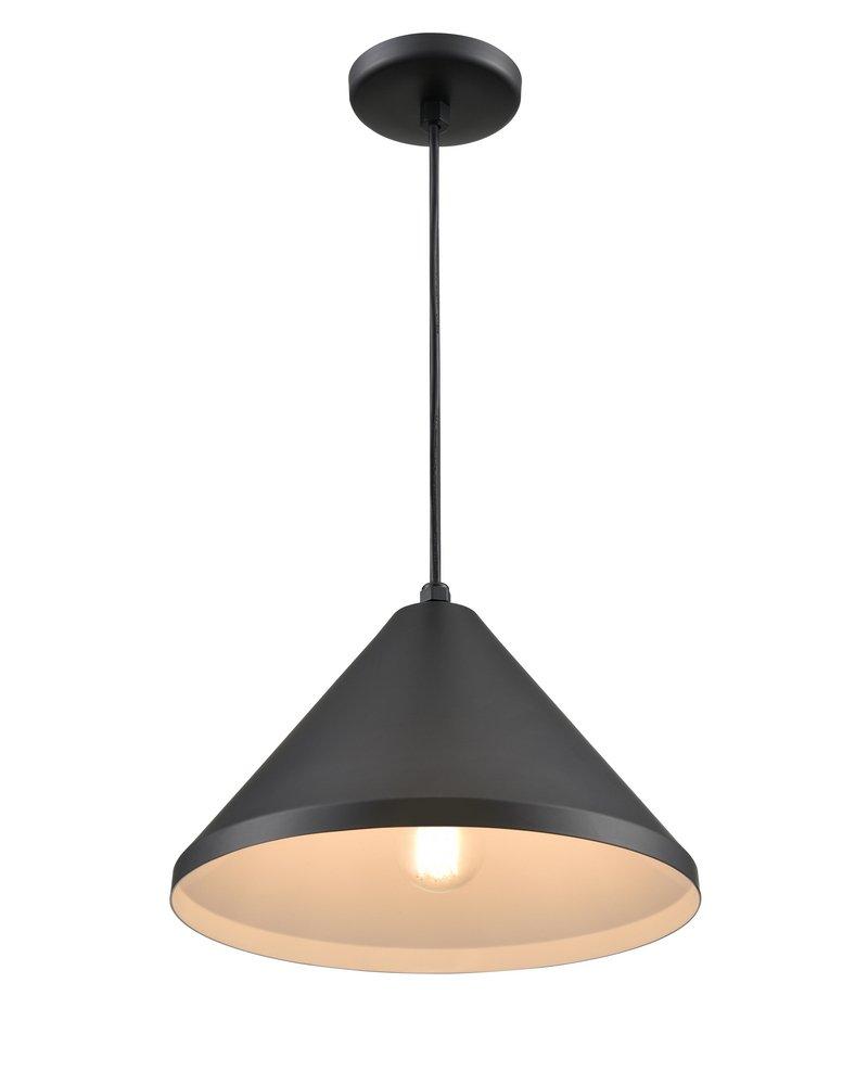 1-Light Cord Hung Wide Cone Shade in Satin Black 