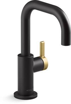 Single Handle Water Filter Faucet in Matte Black with Brushed Moderne Brass