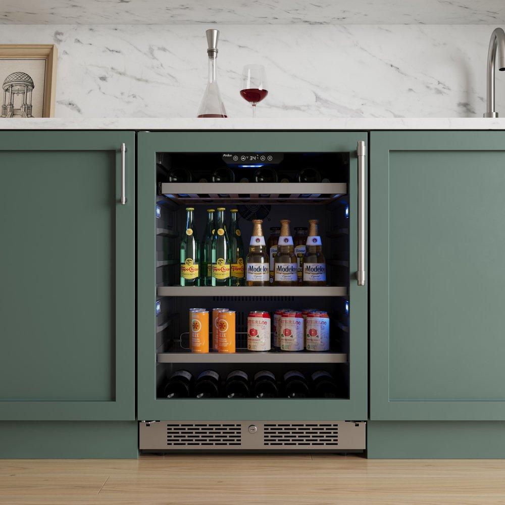 AVALLON 82 CAN AND 14 WINE BOTTLE CAPACITY 24 UNDERCOUNTER PANEL READY GLASS DOOR WINE AND BEVERAGE COOLER - LEFT HINGED 
