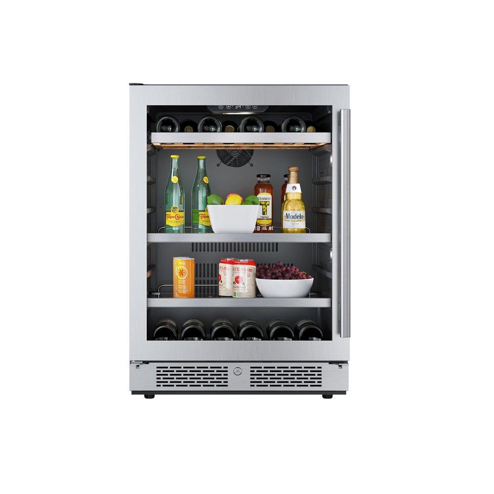AVALLON 82 CAN AND 14 WINE BOTTLE CAPACITY 24 UNDERCOUNTER STAINLESS STEEL WINE AND BEVERAGE COOLER - LEFT HINGED 