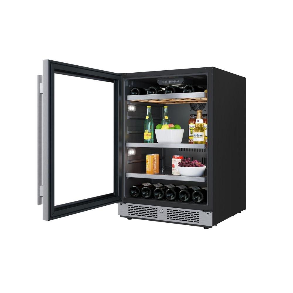 24 in. 82 Can, 14 Wine Bottle Undercounter Wine and Beverage Cooler in Stainless Steel (Right Hinged) 