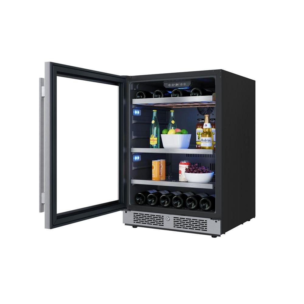 24 in. 82 Can, 14 Wine Bottle Undercounter Wine and Beverage Cooler in Stainless Steel (Right Hinged) 