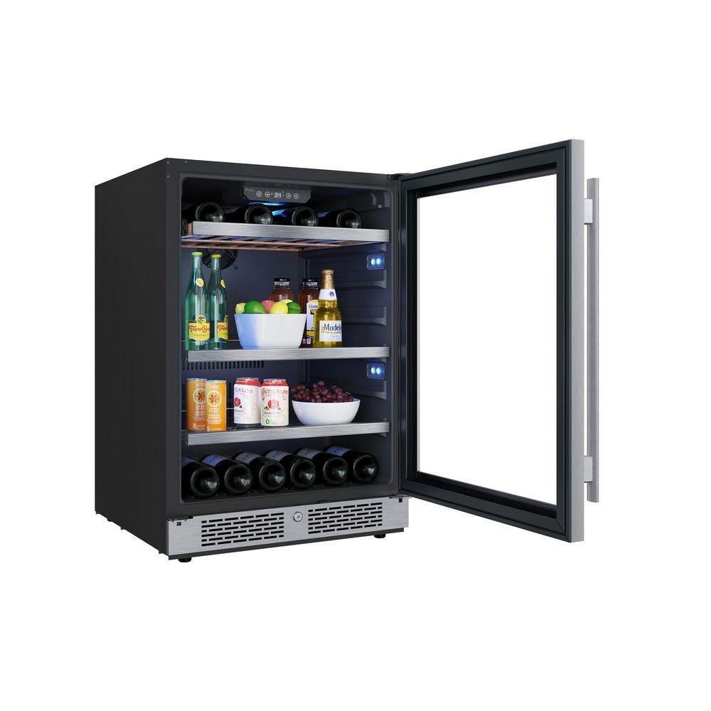 24 in. 82 Can, 14 Wine Bottle Undercounter Wine and Beverage Cooler in Stainless Steel (Right Hinged) 