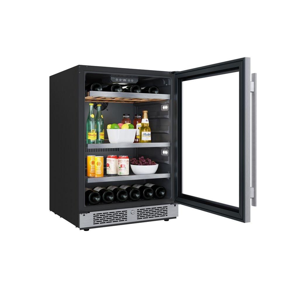 24 in. 82 Can, 14 Wine Bottle Undercounter Wine and Beverage Cooler in Stainless Steel (Right Hinged) 