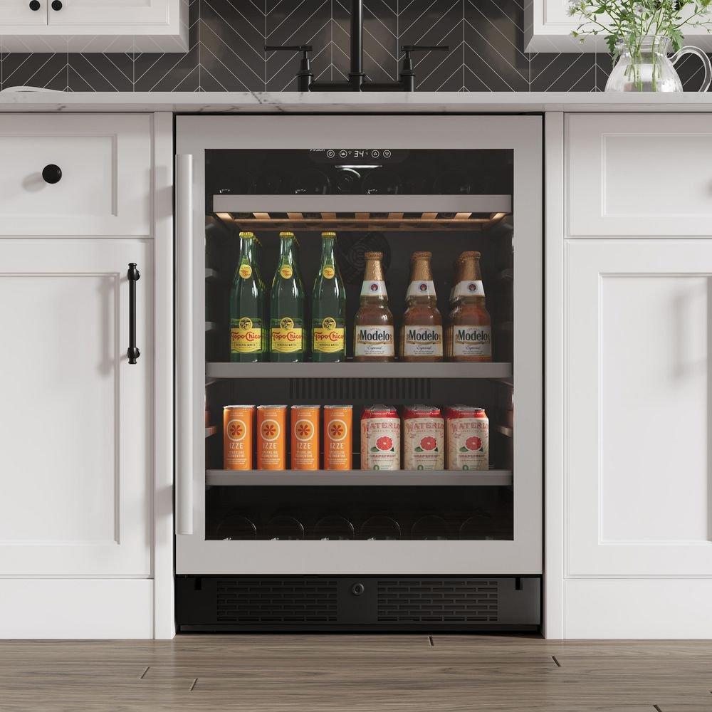 24 in. 82 Can, 14 Wine Bottle Undercounter Wine and Beverage Cooler in Stainless Steel (Right Hinged) 