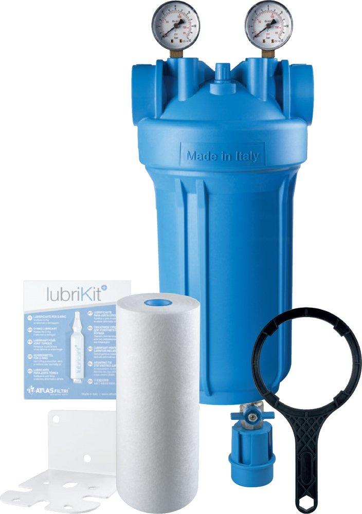 KIT - DP BIG MONO - SINGLE 4.5X10 - BLUE SUMP - 1 NPT - 2 GAUGES & 1 DRAIN KIT - L-SHAPED WHITE BRACKET & WRENCH - 1 SEDIMENT-SCALEARMOR 5 MICRON CARTRIDGE 