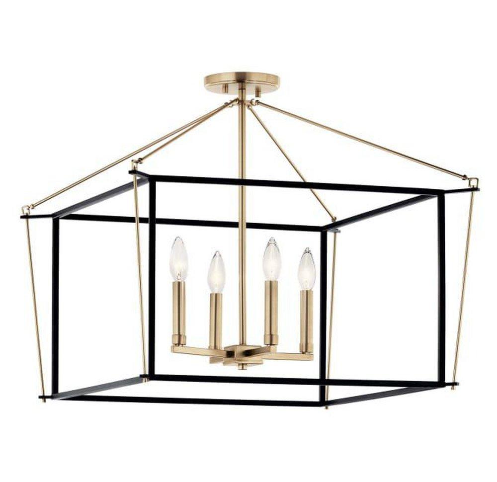 4-Light Semi-Flush Mount Ceiling Fixture in Champagne Bronze and Black 