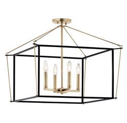 4-Light Semi-Flush Mount Ceiling Fixture in Champagne Bronze and Black