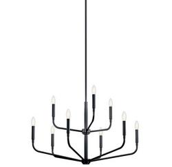 9-Light 32 in. Wide Taper Candle Style Chandelier in Black