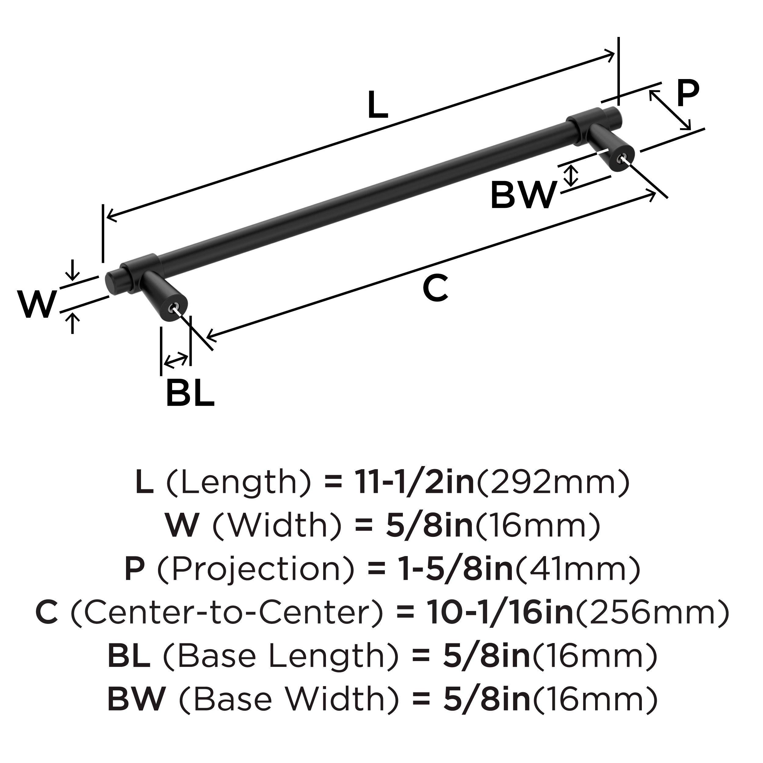 DESTINE 10-1/16 INCH  256MM  CENTER-TO-CENTER MATTE BLACK CABINET PULL MABL 