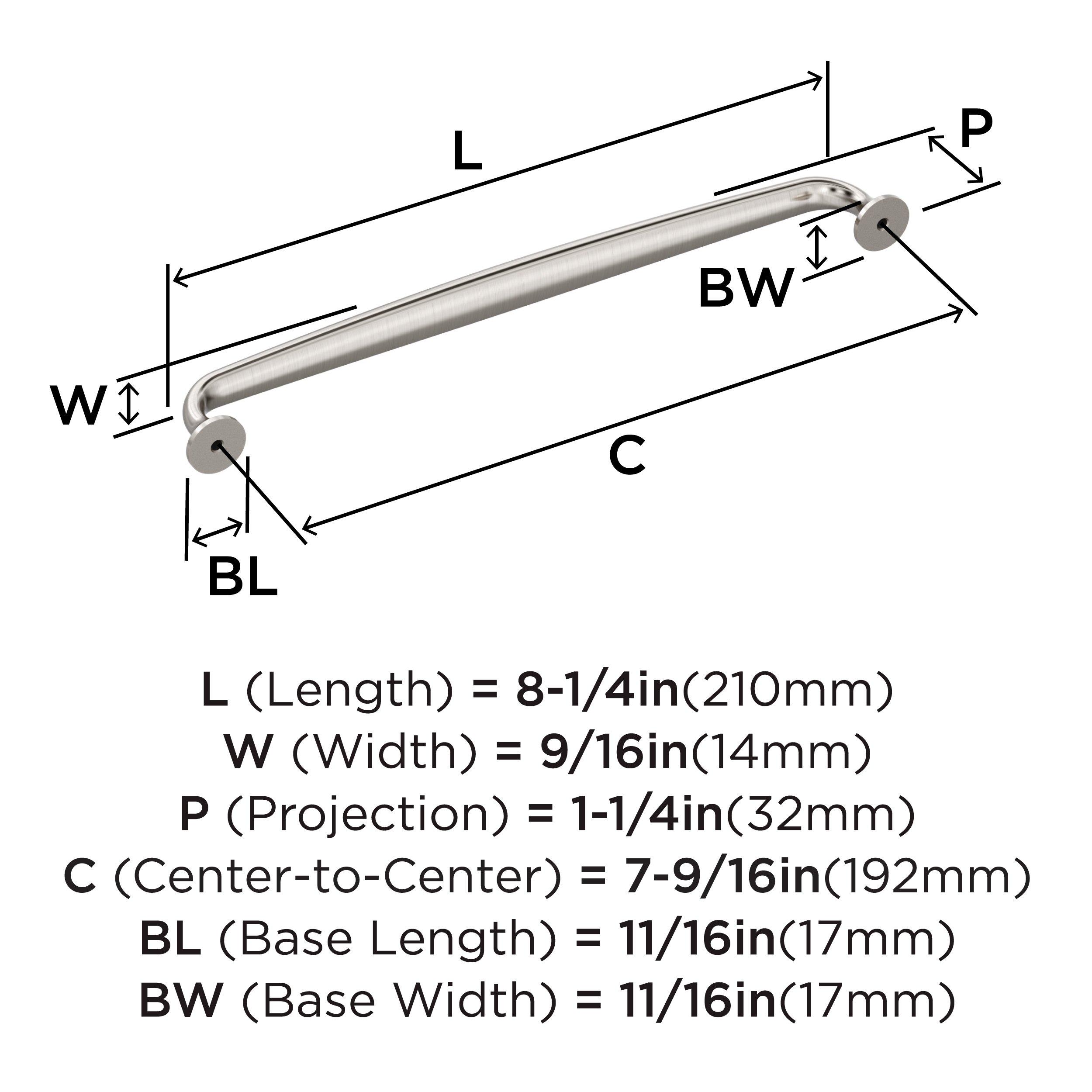 RENOWN 7-9/16 INCH  192MM  CENTER-TO-CENTER SATIN NICKEL CABINET PULL SN 