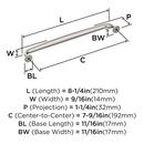 RENOWN 7-9/16 INCH  192MM  CENTER-TO-CENTER SATIN NICKEL CABINET PULL SN 