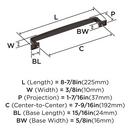 WESTERLY 7-9/16 INCH  192MM  CENTER-TO-CENTER OIL-RUBBED BRONZE CABINET PULL ORBR 