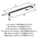 KANE 10-1/16 INCH  256MM  CENTER-TO-CENTER BLACK BRONZE CABINET PULL BBRO 